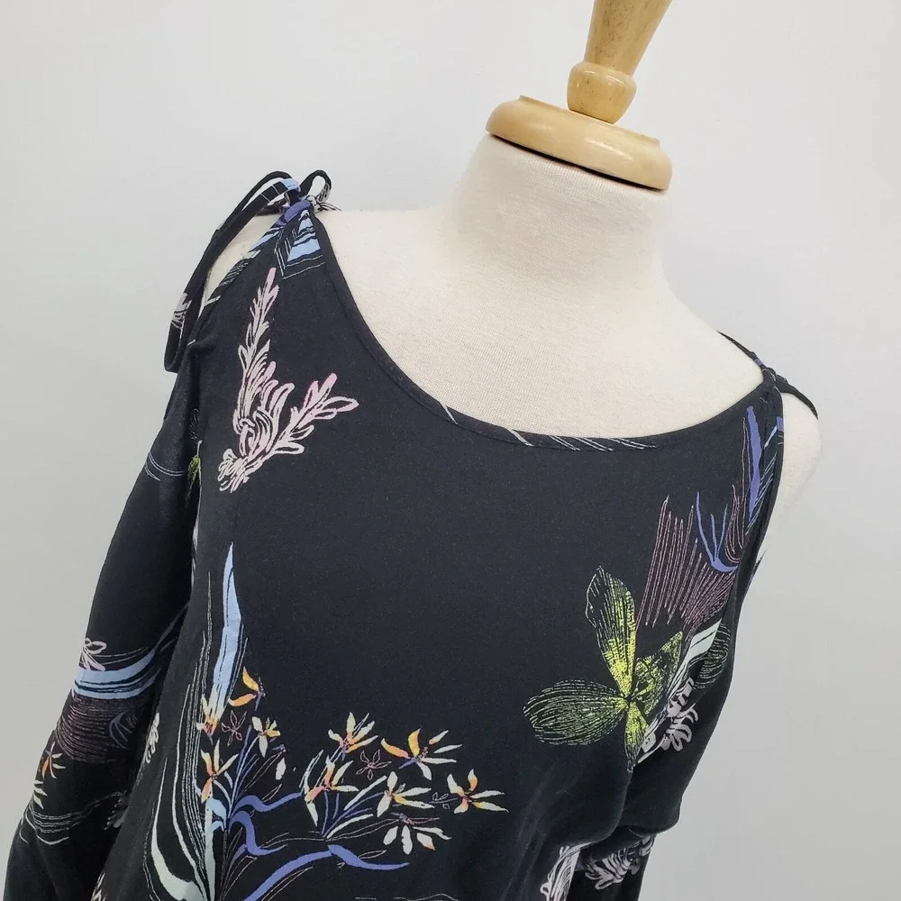 Free People Black Floral One-Shoulder Cold-Shoulder Dress